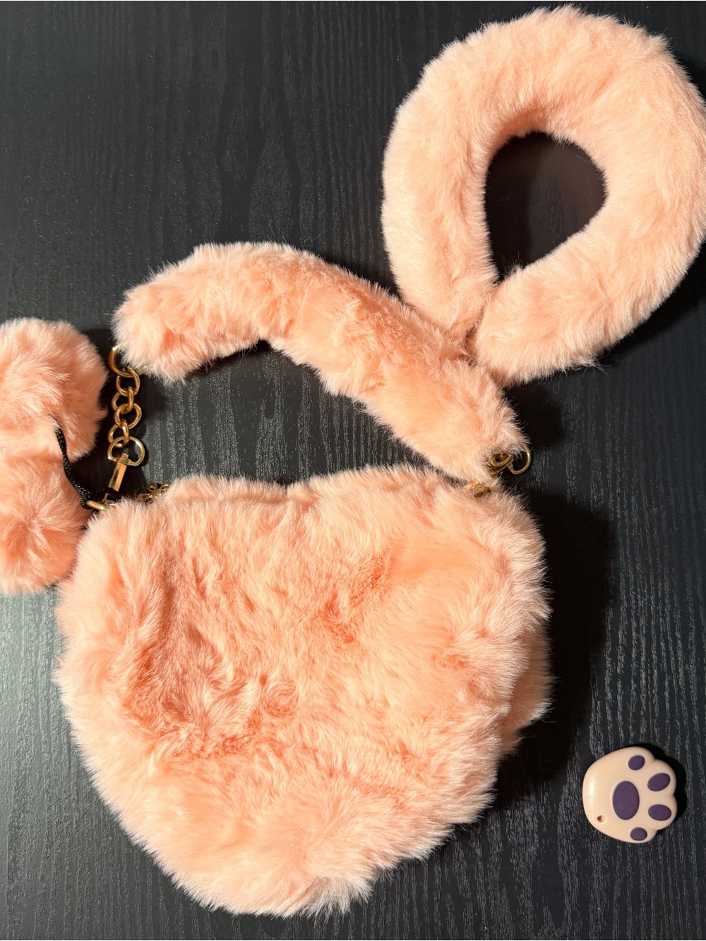 Plush Heart crossbody Peach Pink Faux Fur with matching headband